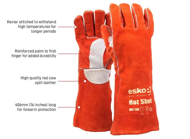 HOT SHOT, Premium red welders glove, Kevlar stitched, lined, welted, 406mm long