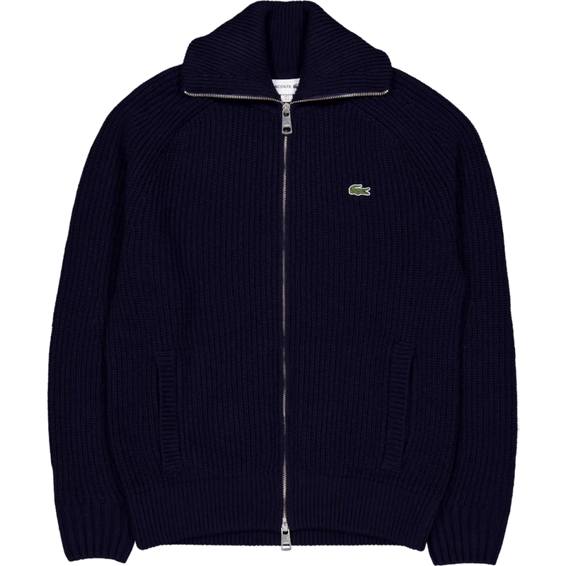 Carded Wool High Neck Zipped S Navy Blue