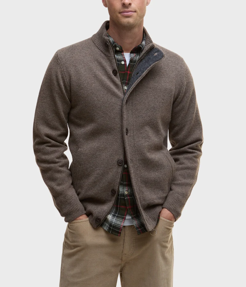 Barbour Essential Patch Zip Through Knitted Jumper (ST52 Dark Stone)