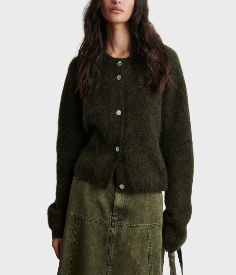 Andrea Knit Rib Ls Cardigan (Black Olive)