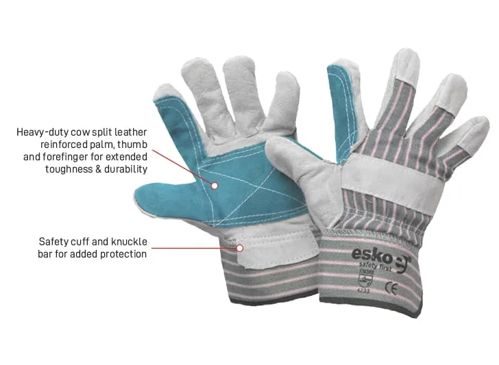 ESKO Reinforced heavy duty leather/cotton glove, safety cuff