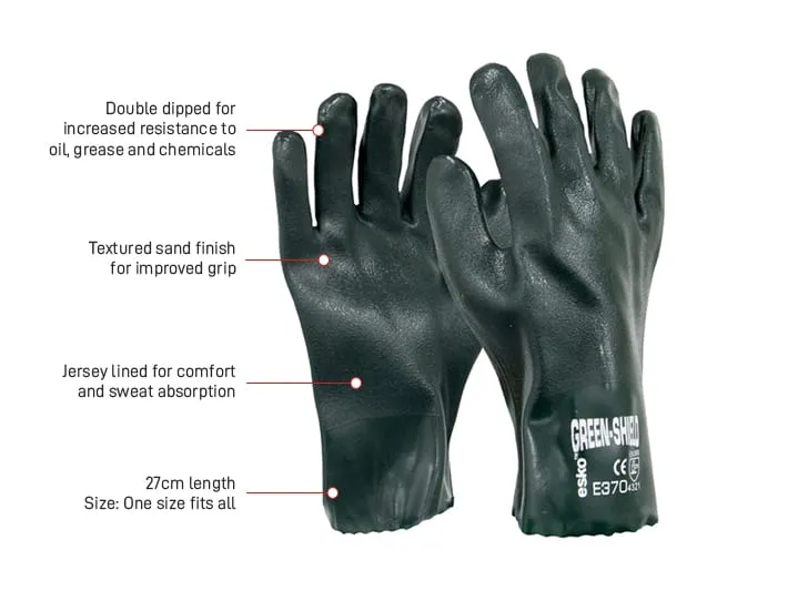 GREEN SHIELD, Green PVC single dipped glove with interlock liner, 27cm