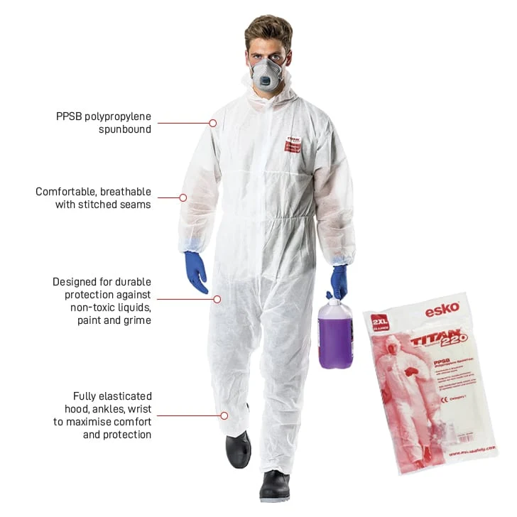 TITAN 220 Spunbound Polypropylene Coverall, white, sizes S-3XL
