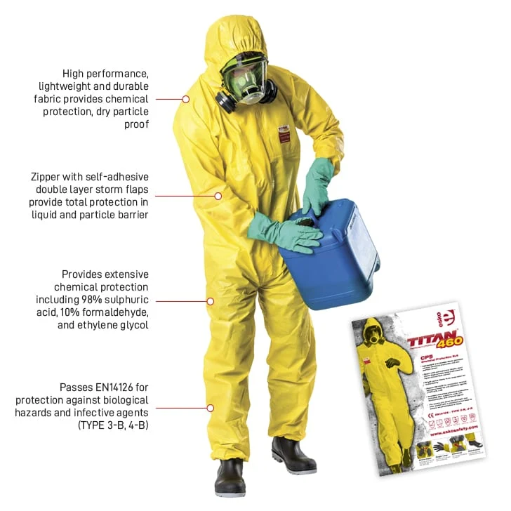 TITAN 460 Chemical Protection Suit, yellow, biohazard, chemical & infection protection, M-2XL
