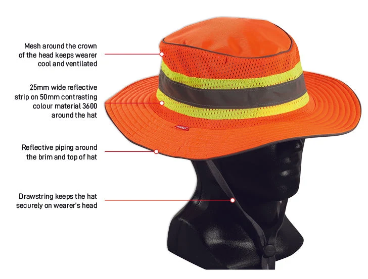 Good2Glow Hi-Vis Full Brim Safari Hat, Orange