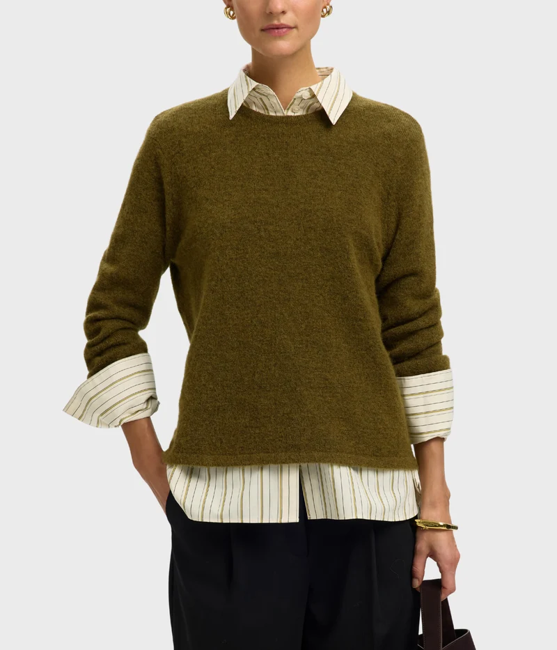 Slwlulu New Ls Knit O-Neck Noos (Fir Green Detail:MELANGE)
