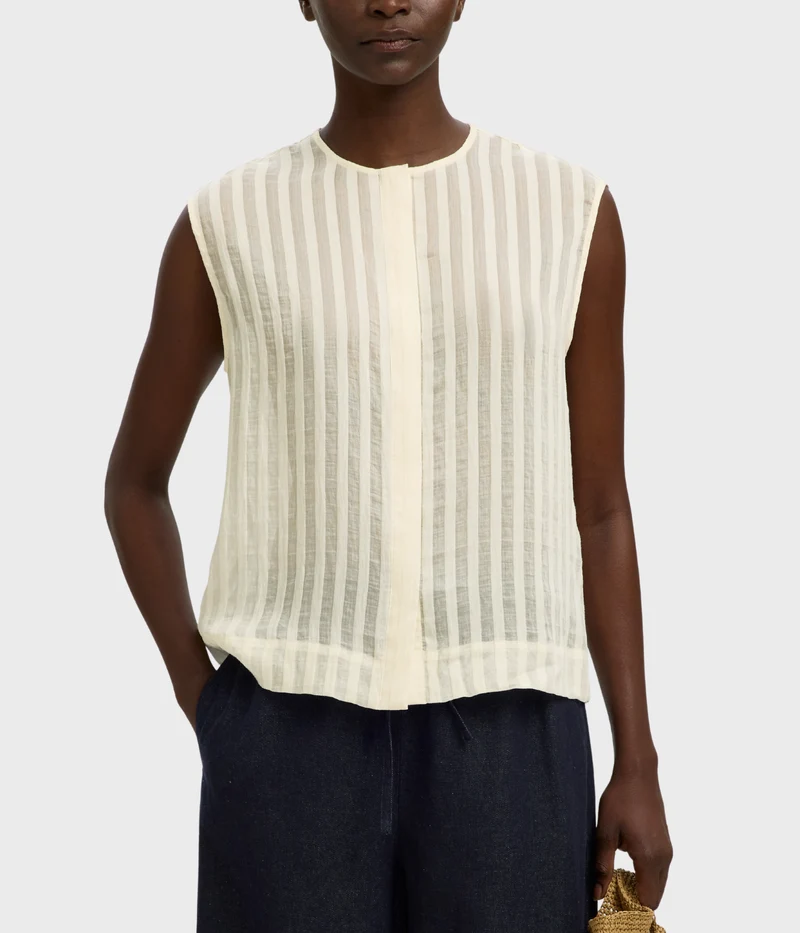 Slftoran Regular Sl Striped Shirt B (EGRET)