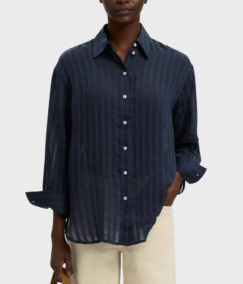 Slftoran Oversized Ls Striped Shirt B (Dark Sapphire)
