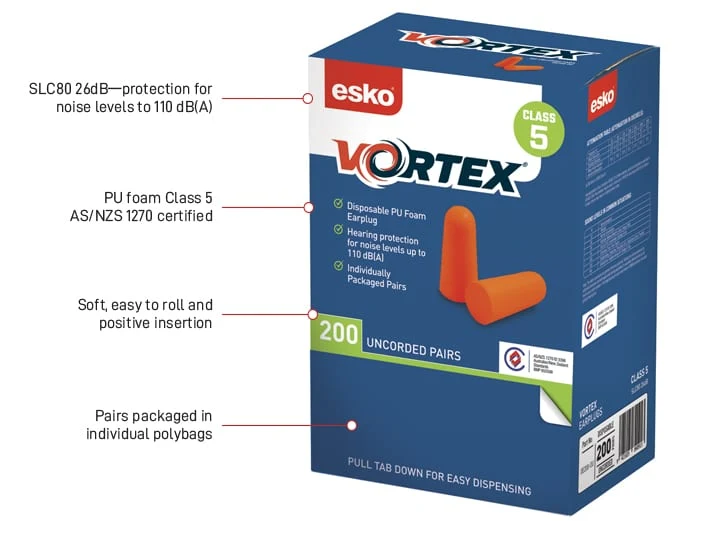 Vortex Disposable un-corded Class 5, SLC 80: 26dB 200 pairs/ per box orange