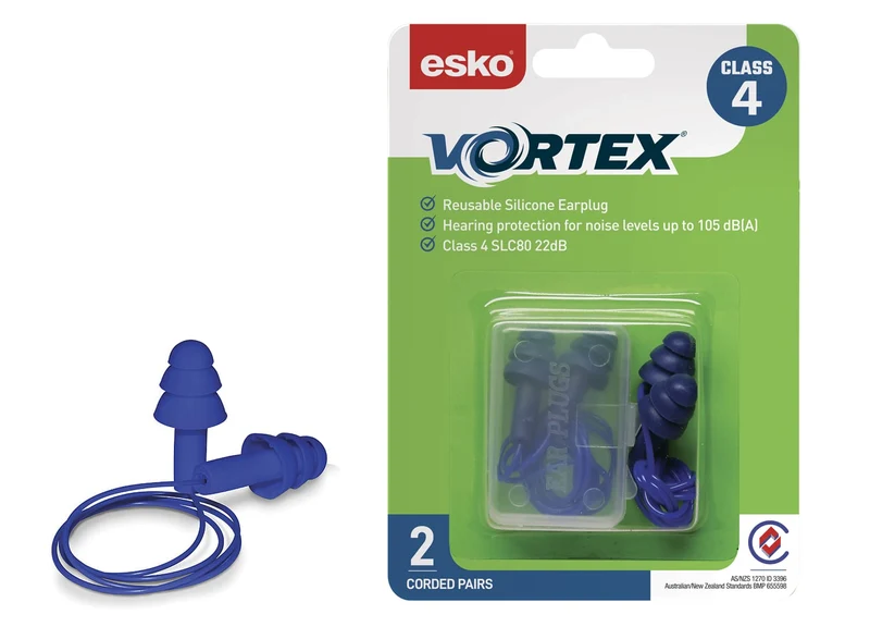Vortex Reusable TPR corded class 4, SLC80: 22dB 2pairs blue