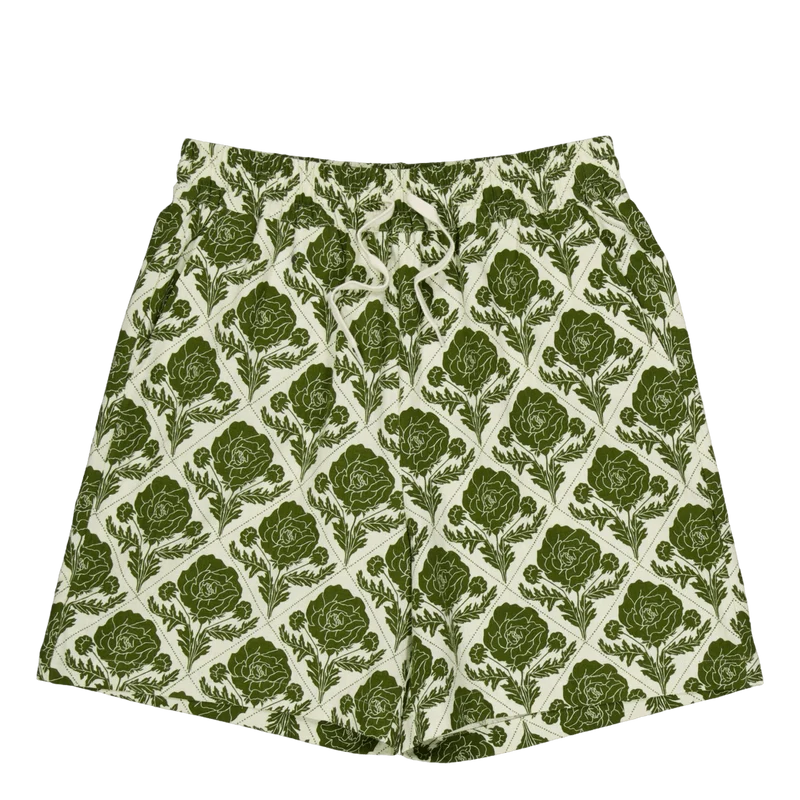Lesley Flower Tile Aop Shorts Vintage Green/ivory