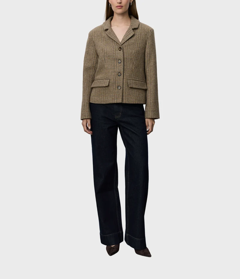 Ellysw Checked Short Blazer (9007 Brown check)