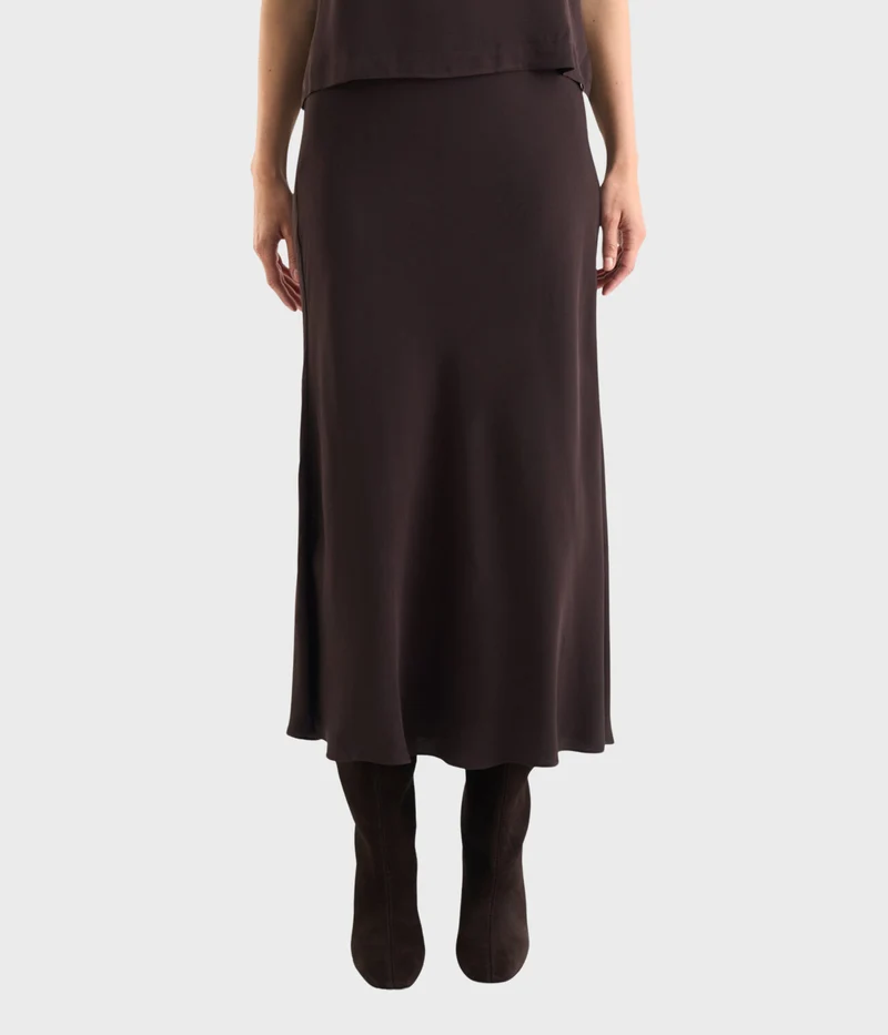 Tyne Satin Skirt (MOCHA BROWN)