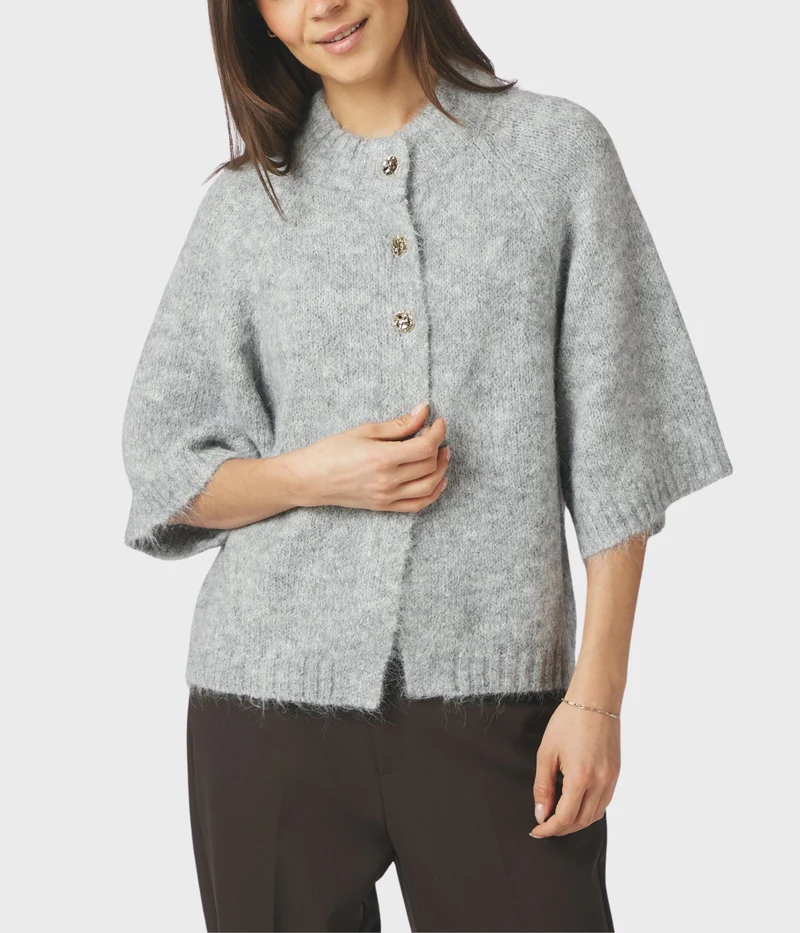 Benuta Fluffy Knit Cardigan. (Grey Melange)