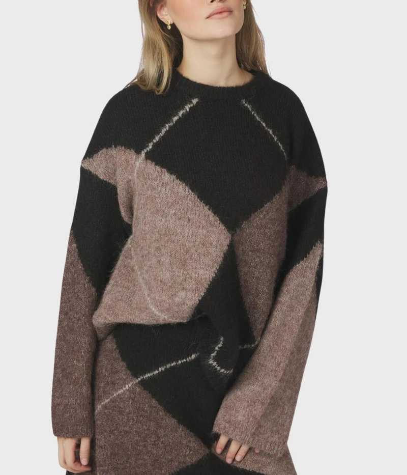 Inga Check Fluff Knit Blouse (676 DARK BROWN)
