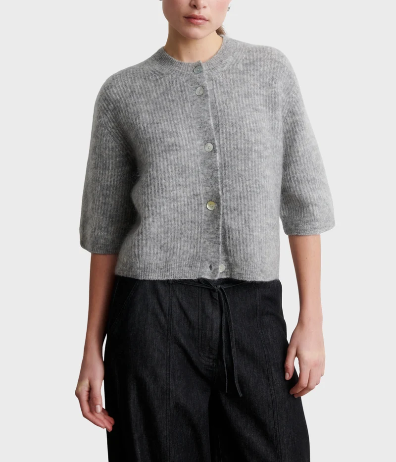 Andrea Knit Rib Cardigan. (Grey Melange)