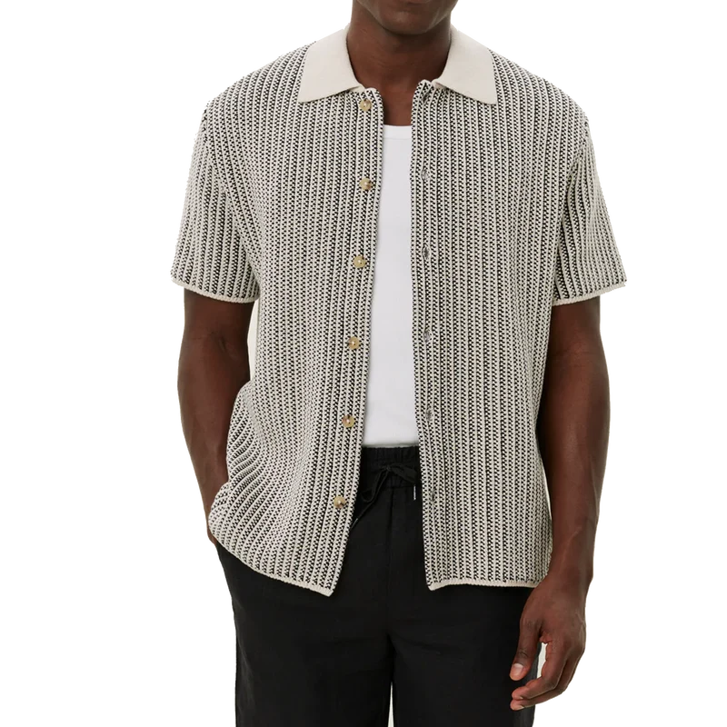 Easton Knitted Ss Shirt Ivory/black