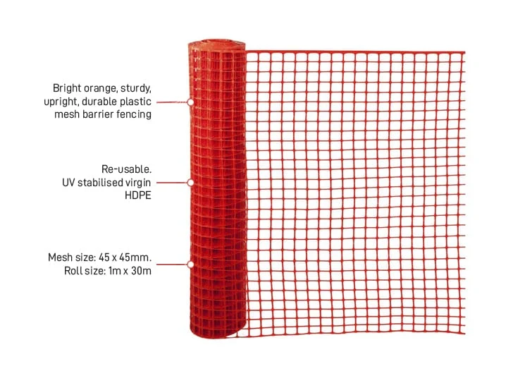DURAMESH Orange HDPE H/Duty Mesh, UV Stabilised, 1m x 30m roll, 9kg