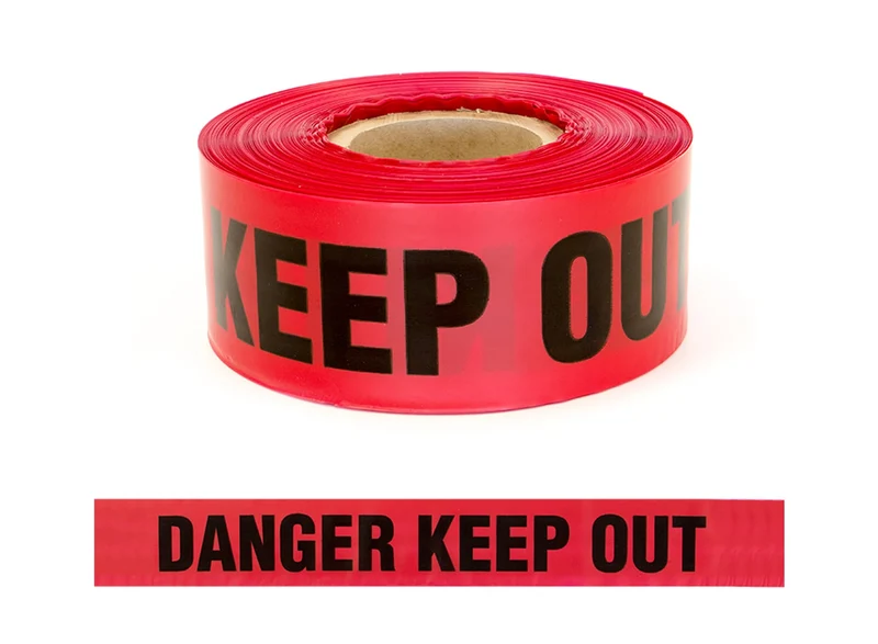Barrier Warning Tape "DANGER KEEP OUT" Black on Red, 75mm x 250m