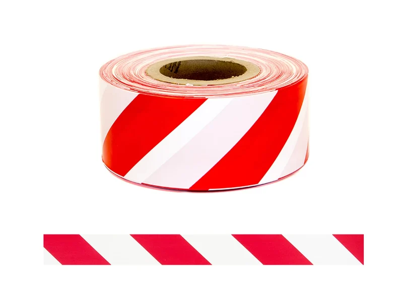 Barrier Warning Tape "CHEQUER" Red on White, 75mm x 250m