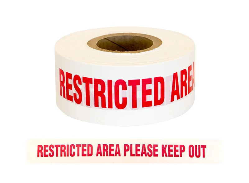 Barrier Warning Tape "RESTRICTED AREA PLEASE KEEP OUT" Red/White, 75mm x 250m