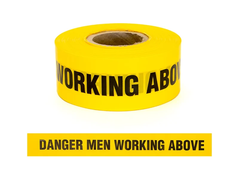 Barrier Warning Tape "DANGER MEN WORKING ABOVE" Yellow/Black, 75mm x 250m
