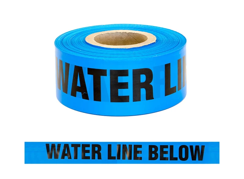 Trench Warning Tape, "WATER LINE BELOW", Black/Blue, 75mm x 250m