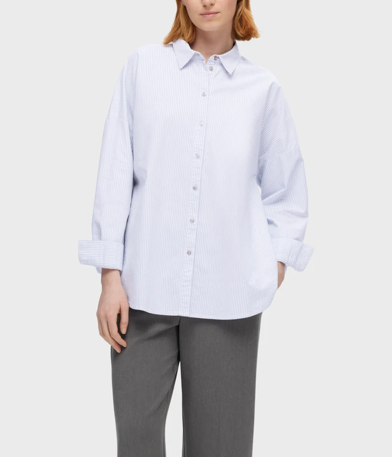 Slfnova Ls Oxford Shirt Noos. (Bright White Stripes:ENDLESS SKY)