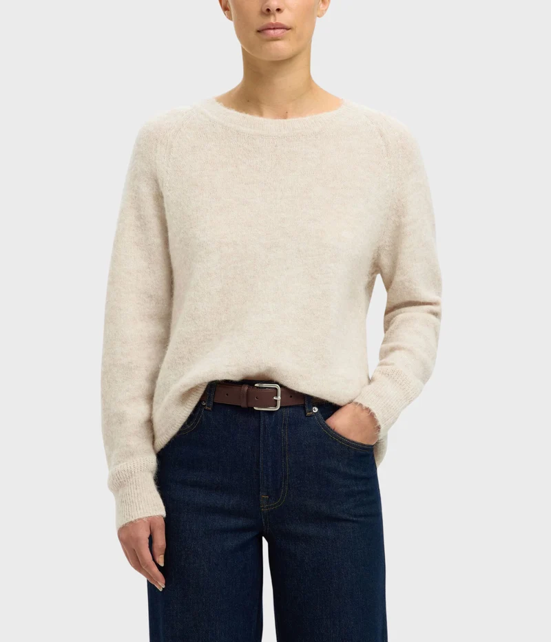 Slflulu Ls Knit O-Neck Noos. (Birch)