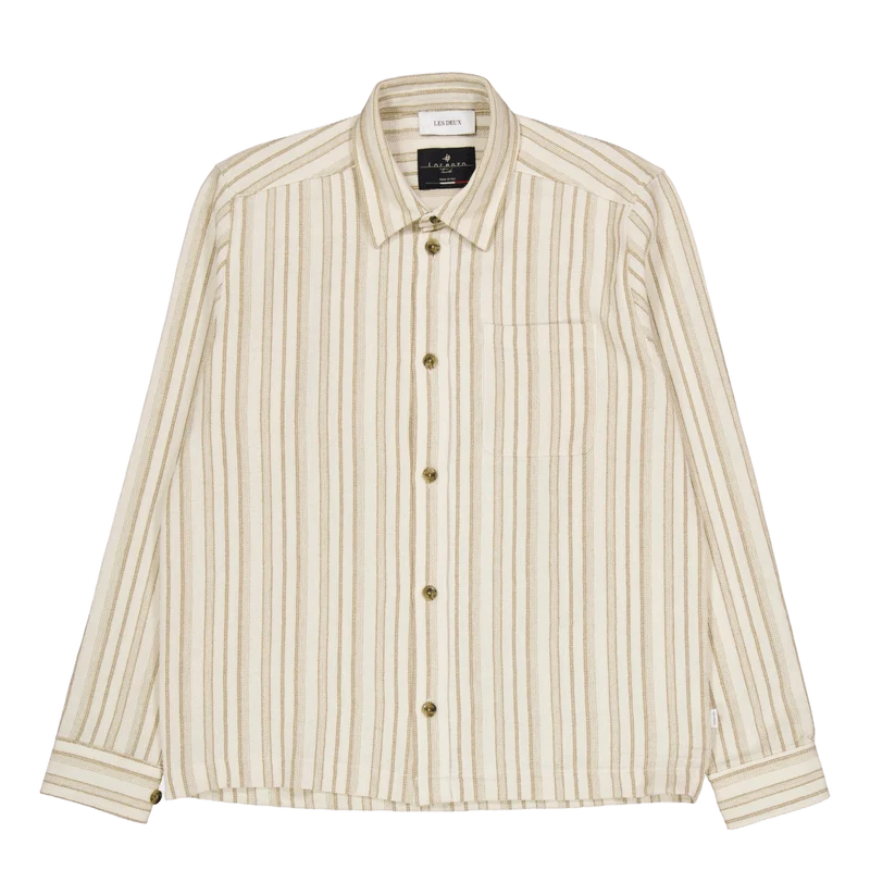 Shane Stripe Cotton Overshirt Ivory/lichen Green