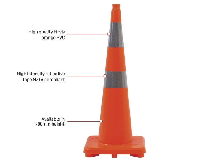 Orange PVC Twin Reflectorised Cone 900mm NZTA Compliant