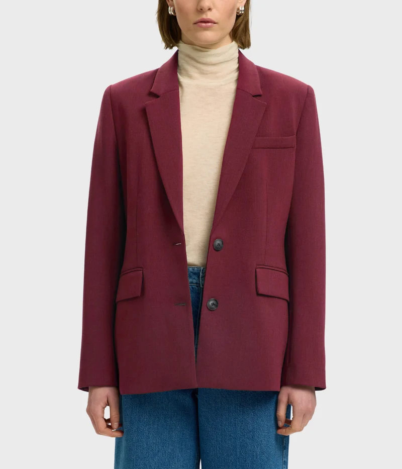 Slfrita Ls Classic Blazer Mel Noos. (Tawny Port Detail:MELANGE)
