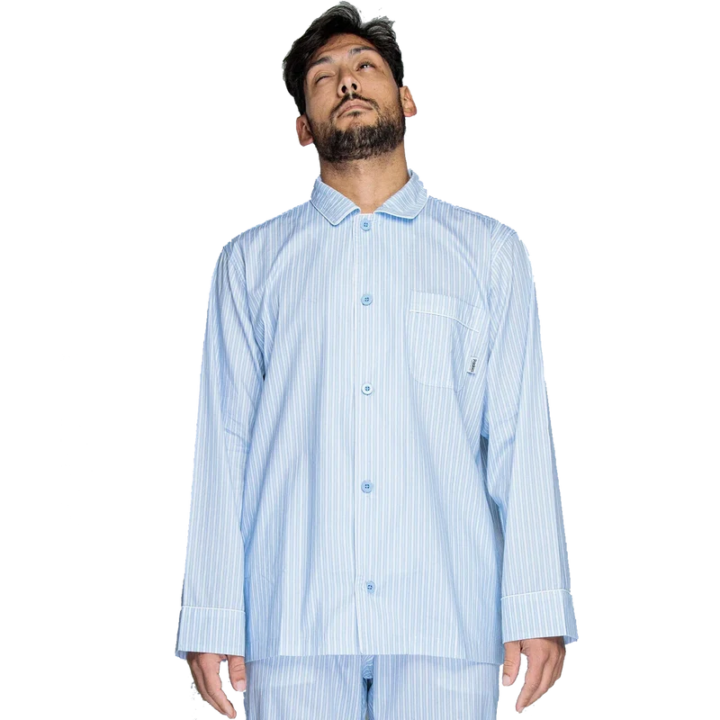 Ice Blue Striped Pyjama Shirt Blue