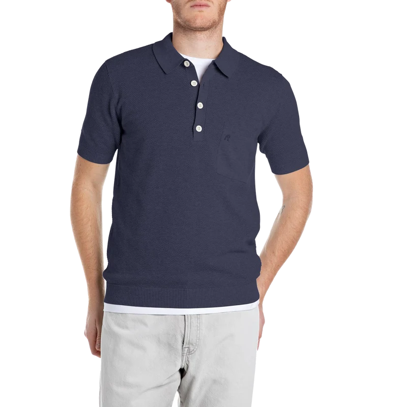 Knitted Polo Shirt Stone Blue