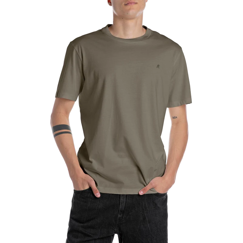 Replay Basic Logo Tee Mud Green