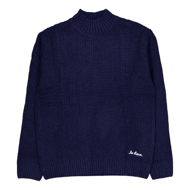 Grady Waffle Mockneck Knit Dark Navy