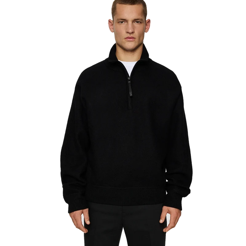 Bon Boiled Wool Quarter Zip Black