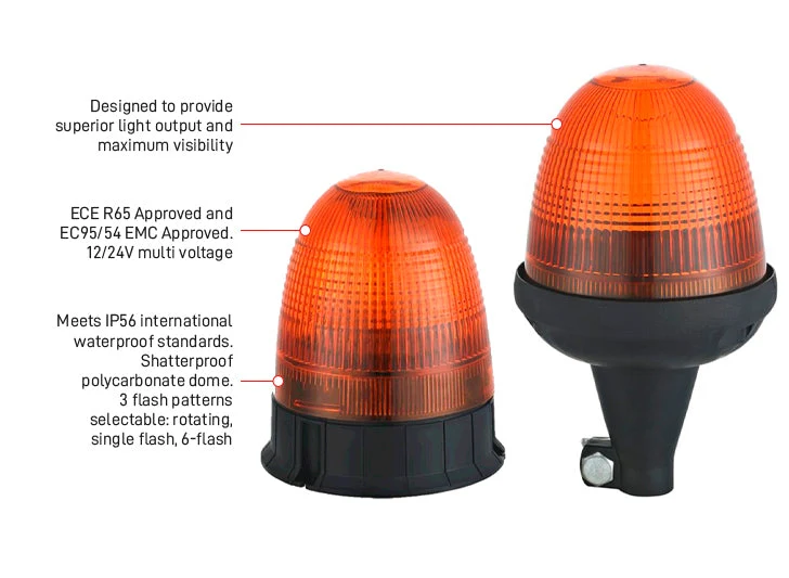 MAXIFLASH LED beacon, 3 Flash Patterns, 12/24 Volt, 3-bolt Mounting