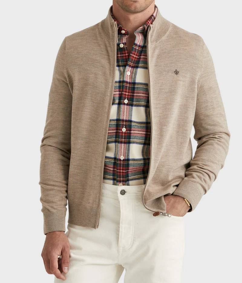 Merino Zip Cardigan. (05 Khaki)