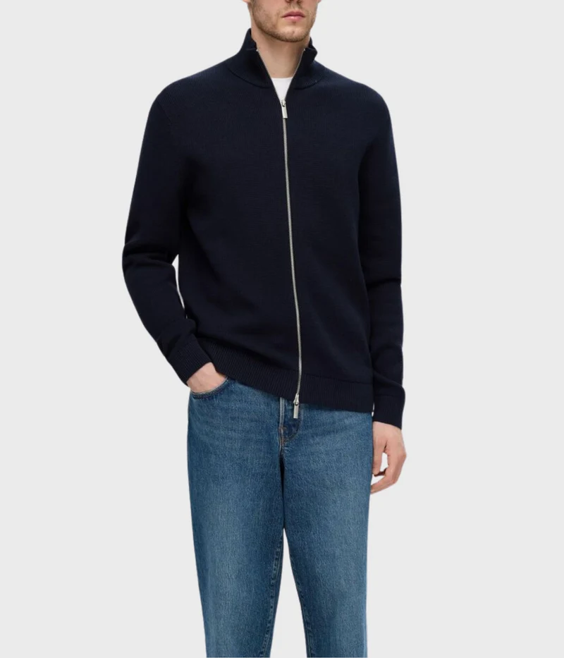 Slhdane Ls Knit Structure Full Zip Noos. (Sky Captain)