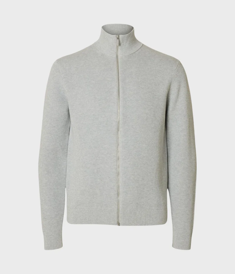 Slhdane Ls Knit Structure Full Zip Noos. (Light Grey Melange)