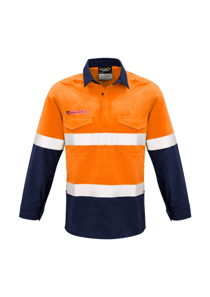 Syzmik Mens Red Flame Hi Vis Closed Shirt - Hoop Taped