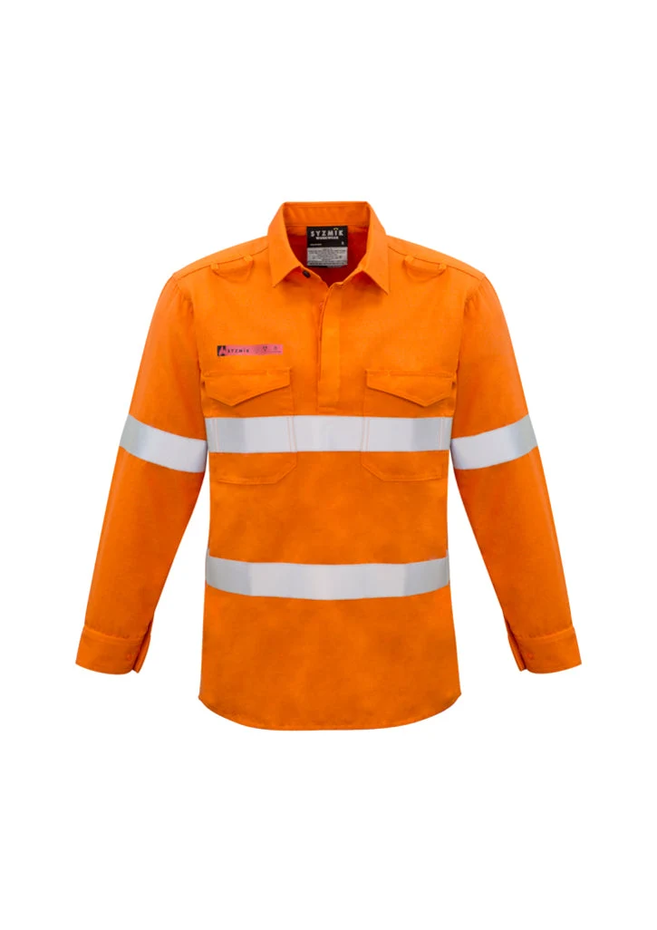 Syzmik Mens Red Flame Hi Vis Closed Shirt - Hoop Taped
