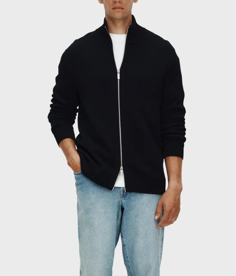 Slhdane Ls Knit Structure Full Zip Noos. (Black)