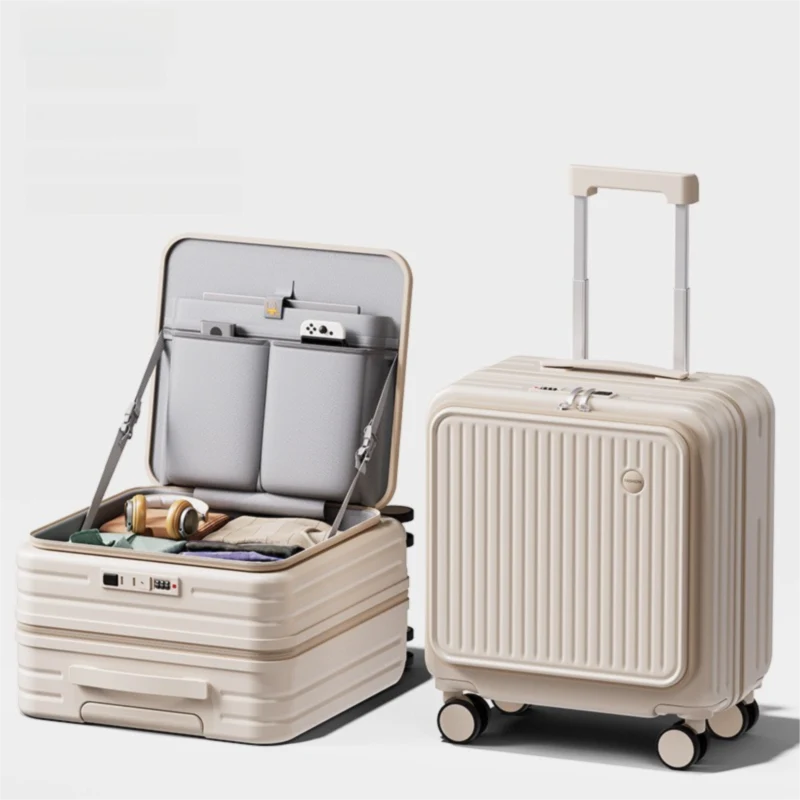 Beige Front Opening Carry On Luggage 18 Inch