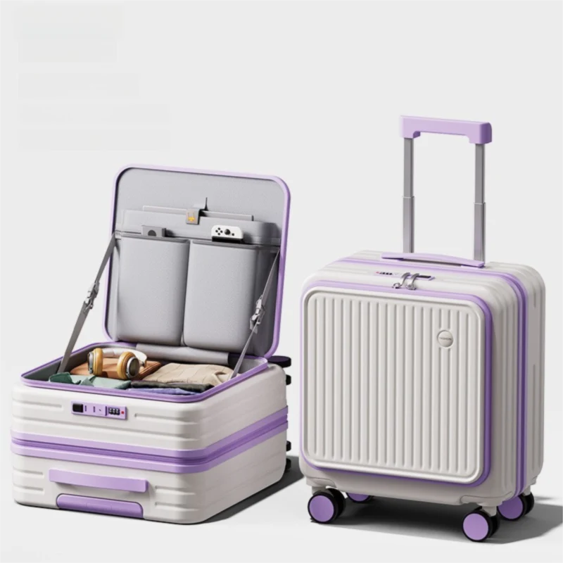 Purple & white Front Opening Carry On Luggage 18 Inch
