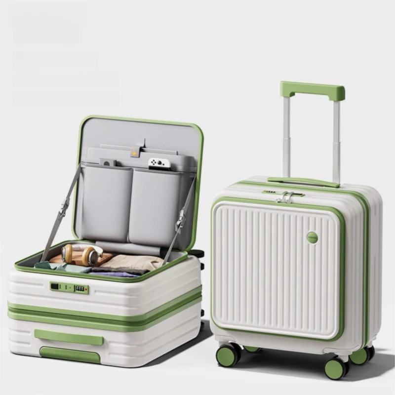 Green & white Front Opening Carry On Luggage 18 Inch
