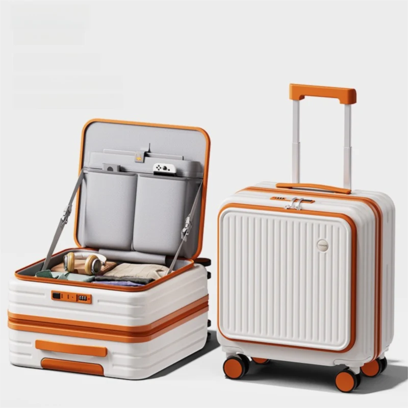 Orange & white Front Opening Carry On Luggage 18 Inch