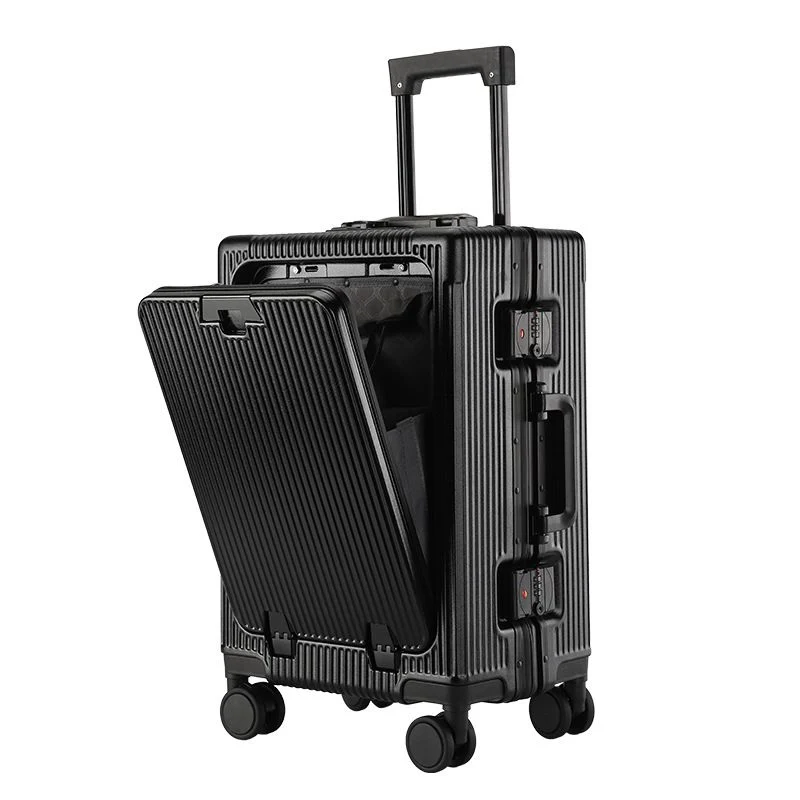 Black Aluminium 20 Inch Front Opening Carry On Luggage