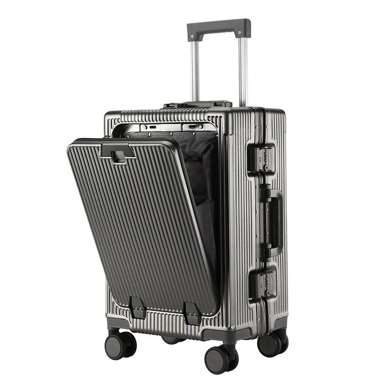 Dark Grey 20 Inch Front Opening Carry On Luggage